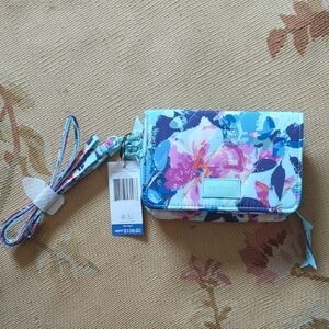 Vera Bradley Floral Phone Wallet Crossbody in Blue and Pink
